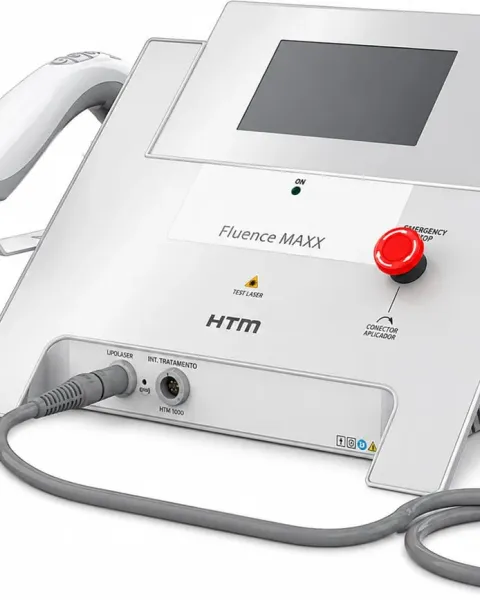 Aparelho Fluence Maxx da HTM, com tela de controle e duas peças de mão